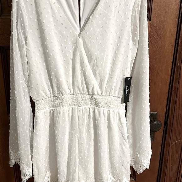 -SALE-Lulus MeadowLake White Swiss Dot Lace Bell Sleeve Romper - Picture 4 of 14